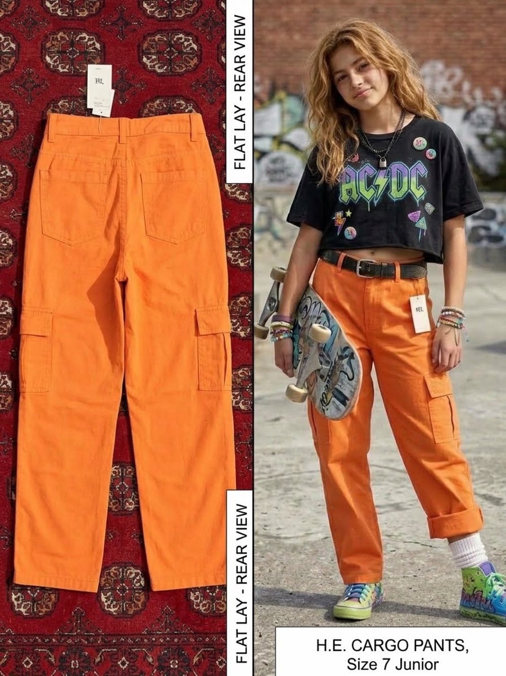 Sincerely Jules Orange Cargo Pants with Patch Pockets 7/27